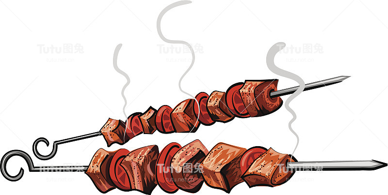 两个烤肉串孤立在白色的插图