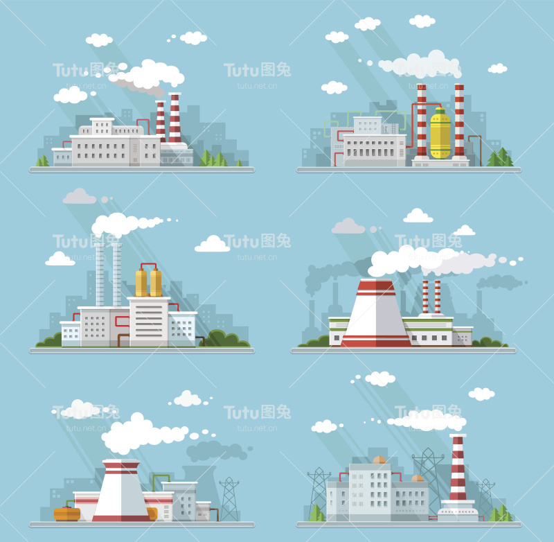 工业景观。核电站和工厂的单位