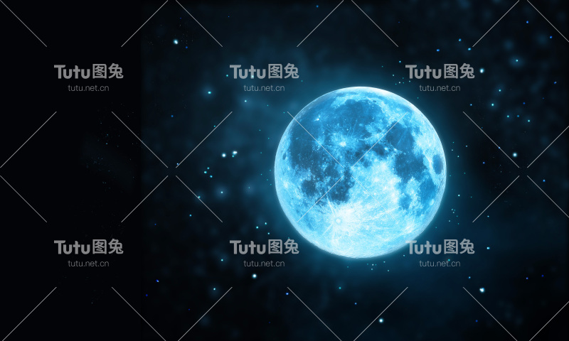 在黑暗的夜晚，白色的满月和星星的气氛