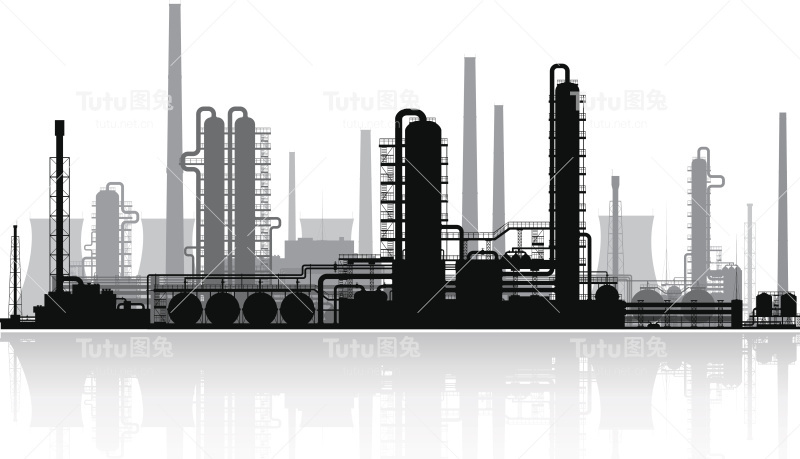 炼油厂的轮廓。矢量插图。