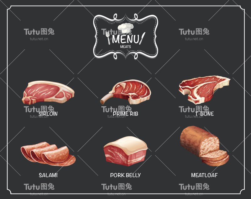 不同种类的肉类菜单