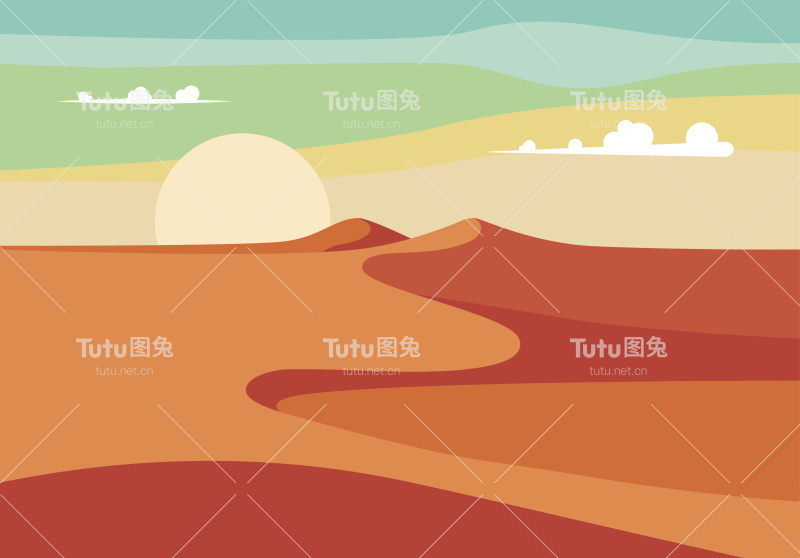 现实的中东沙漠。可编辑的矢量图