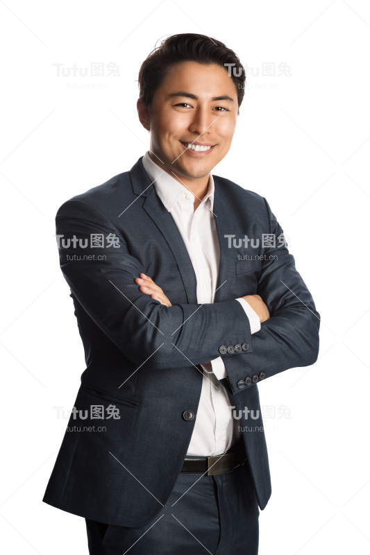 穿着蓝色西装的漂亮商人