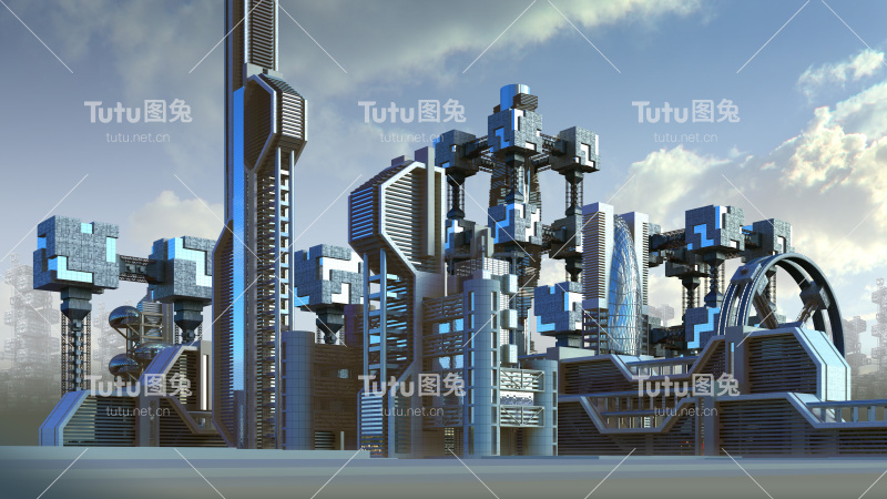 城市天际线的未来主义建筑