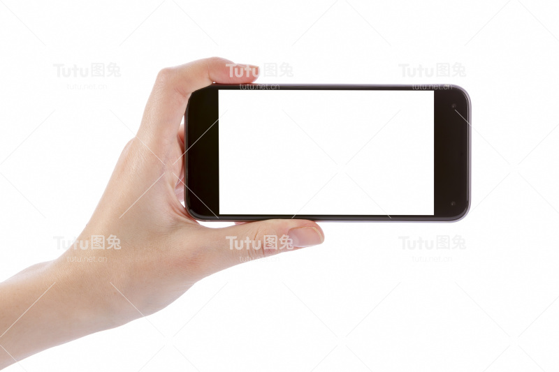手持黑色智能手机孤立在白色