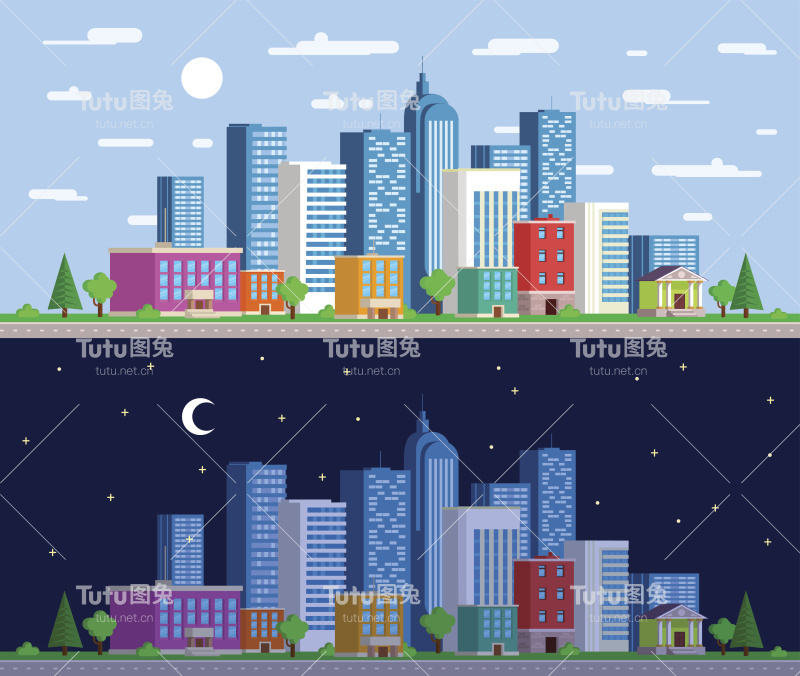 一组宽阔的城市全景图