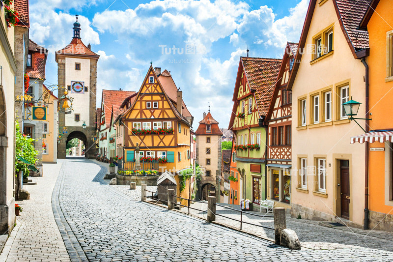 历史小镇Rothenburg ob der Tauber, Franconia, Bavaria, Germany