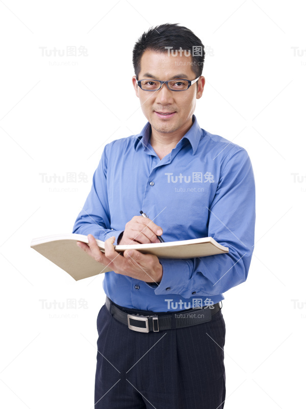 亚洲人与笔和笔记本