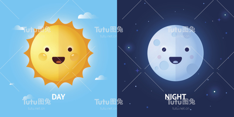 昼和夜插图与太阳和月亮