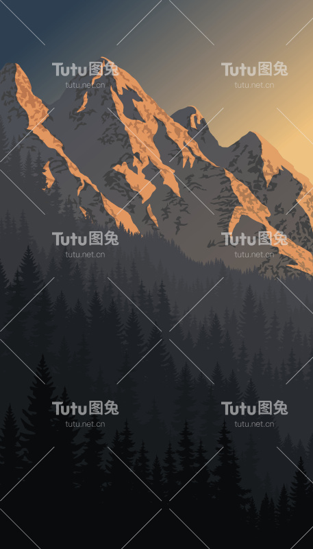 矢量黄昏山脉景观