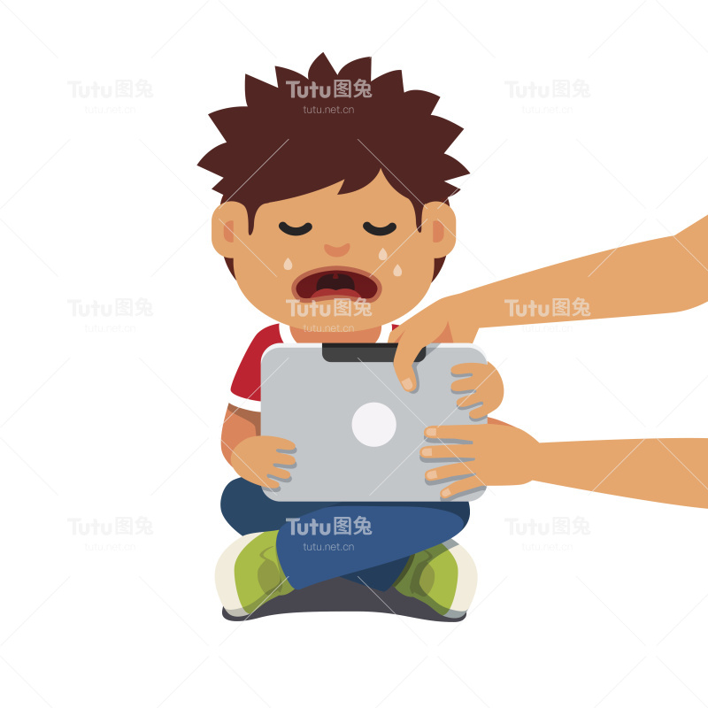 电脑成瘾的孩子拿着平板电脑