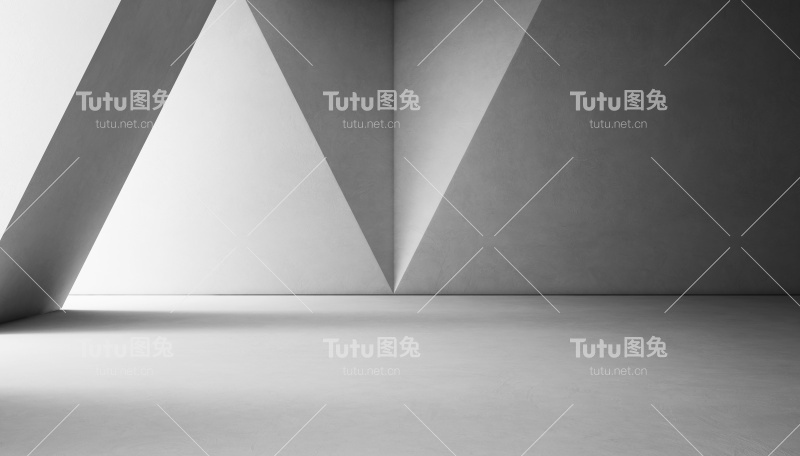 抽象的现代展厅室内设计，白色的混凝土地板和灰色的墙壁背景