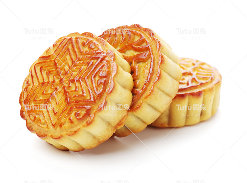 中秋月饼孤立在白色的背景上用剪影路径