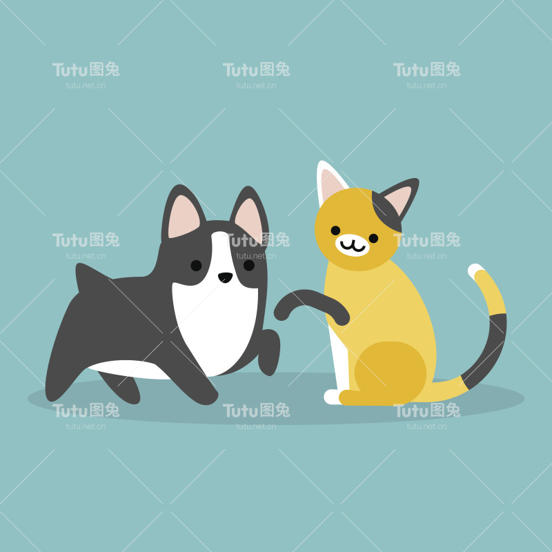 猫和狗平面可编辑矢量插图，剪辑艺术