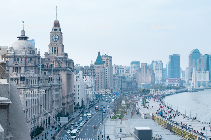 中国上海外滩鸟瞰图