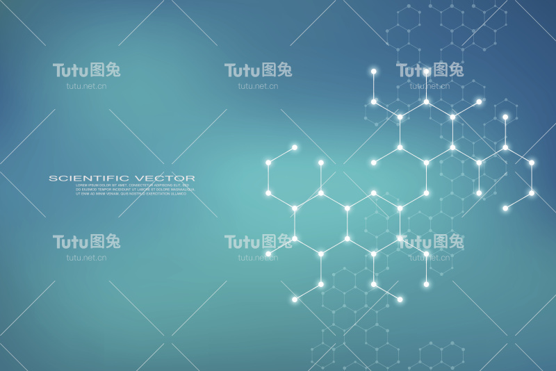 神经元系统的六角形结构分子dna，遗传和化学化合物，旗帜或传单的医学或科学背景，矢量插图