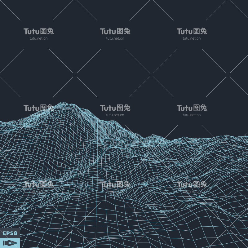 抽象矢量景观背景。网络空间网格。