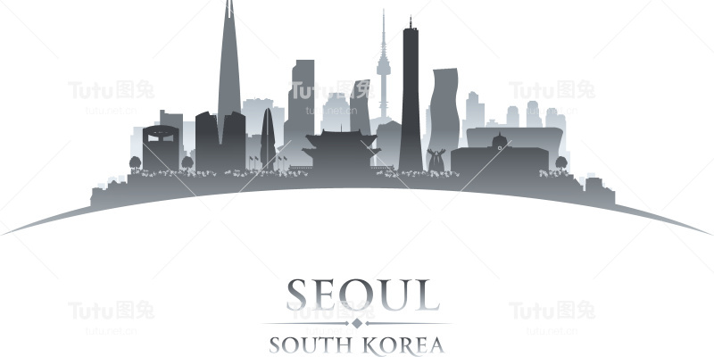 韩国首尔城市天际线剪影