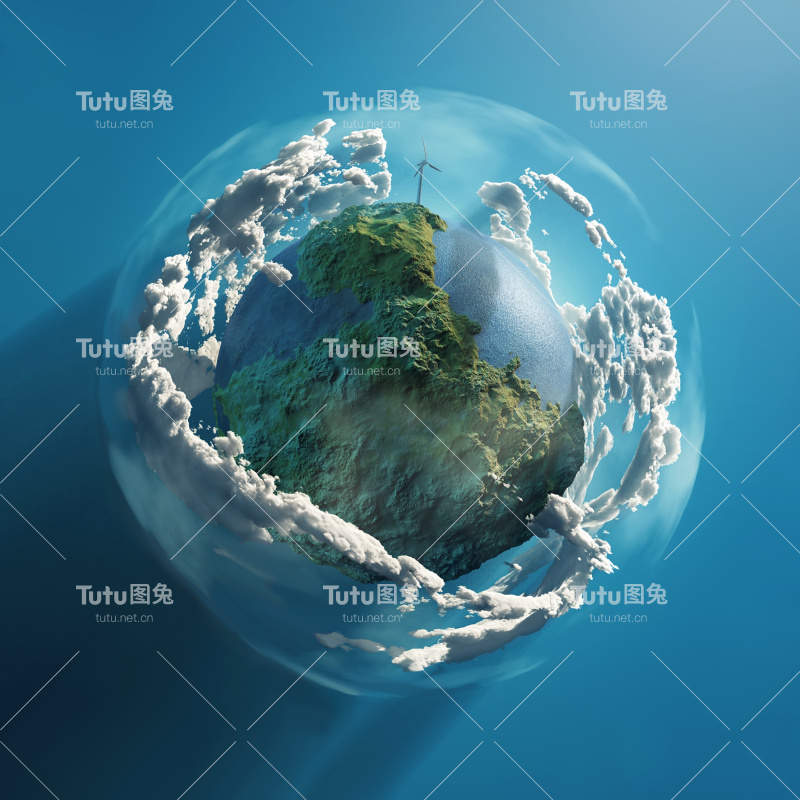 绿色星球上的风力涡轮机