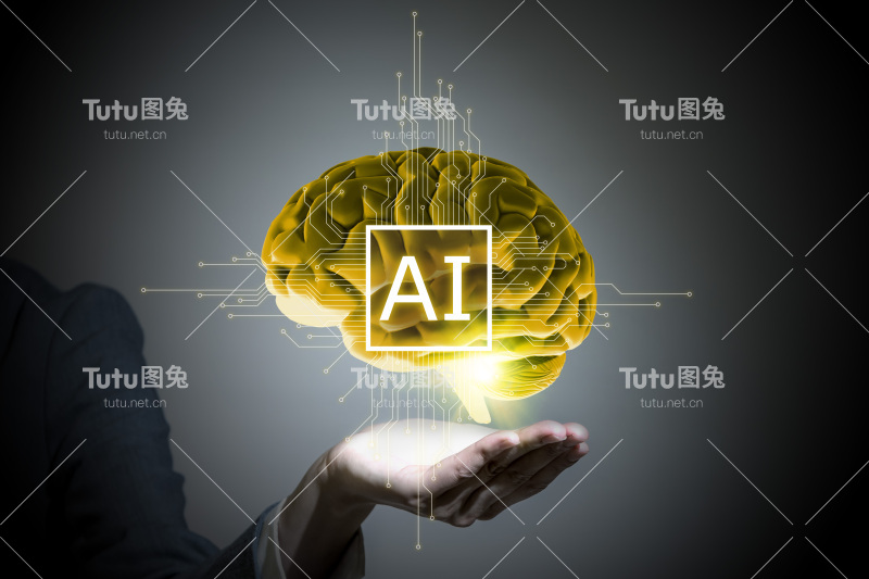 AI(人工智能)概念，三维渲染，抽象图像可视化