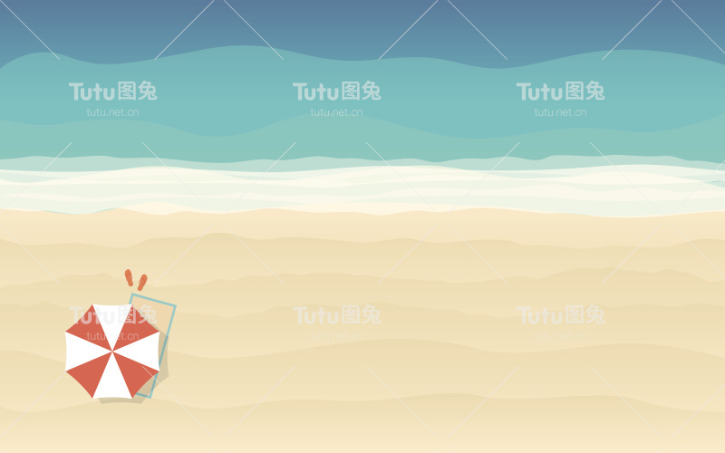 海滩伞在海面背景平面图标设计的俯视图(矢量)