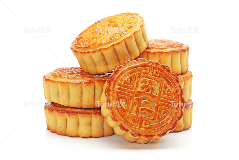 中国月饼孤立在白色的背景