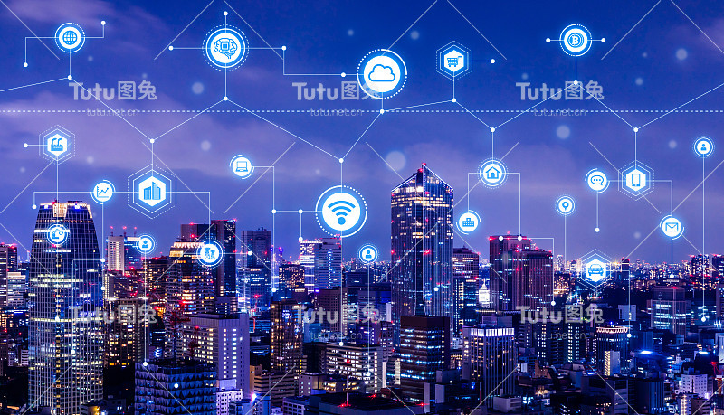 智能城市的概念。物联网(物联网)。ICT(信息通信技术)。