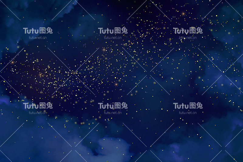 神奇的夜晚，深蓝色的天空和闪闪发光的星星。