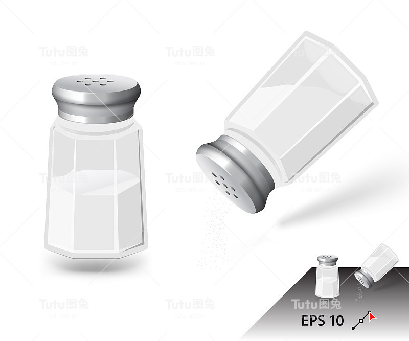 盐瓶孤立在白色背景上。