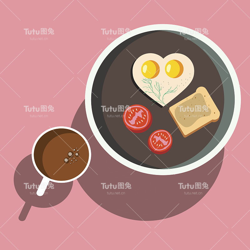早餐炒鸡蛋和吐司，矢量插图