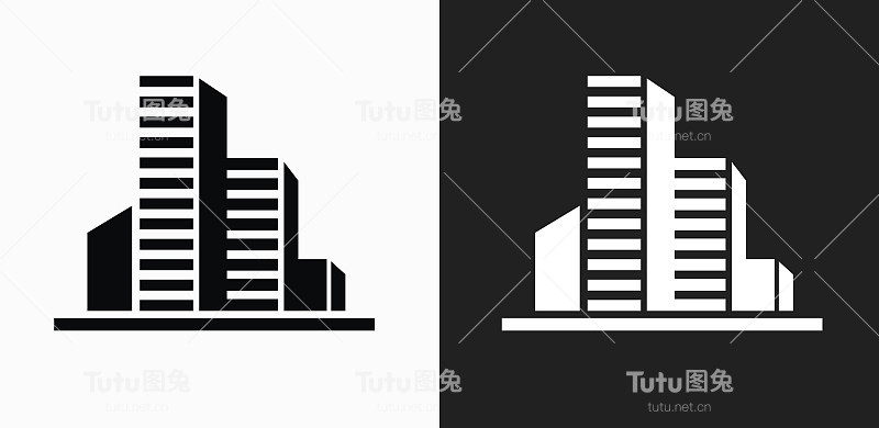 建筑物图标在黑色和白色矢量背景