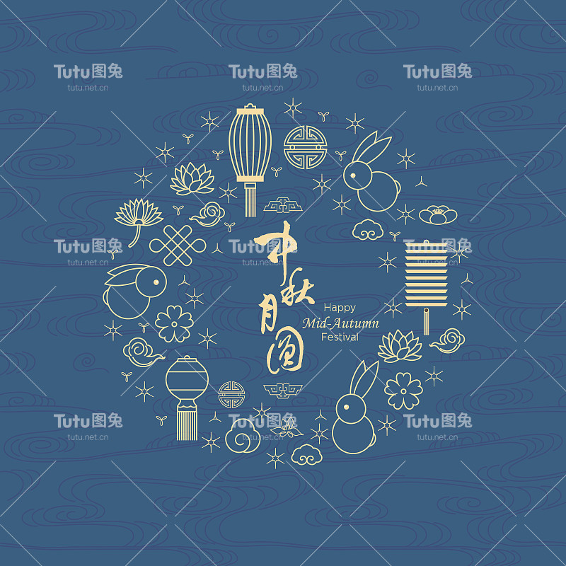 中国中秋节的象征，汉字“中秋”-线形图标集。