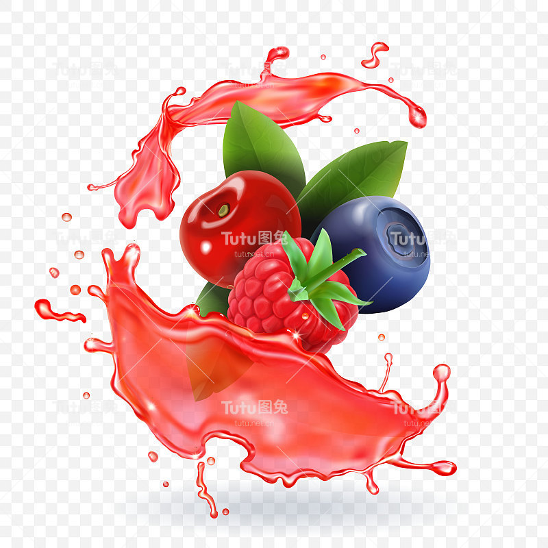 森林混合浆果果汁喷溅。3d现实向量