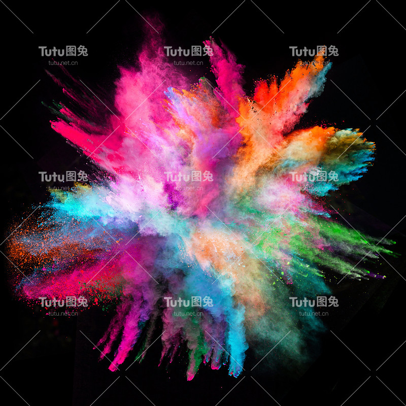 彩色粉末在黑色背景上爆炸
