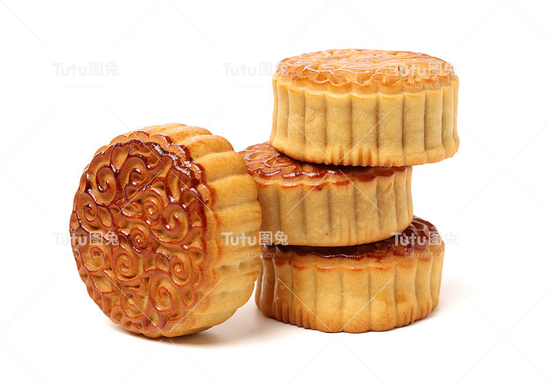 圆圆的中国月饼孤立在白色的背景