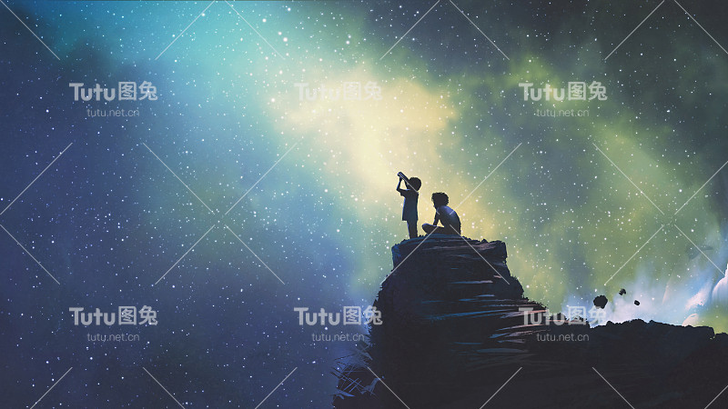两兄弟看着星星