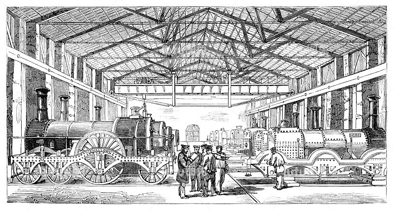 1854年，英格兰威尔特郡大西部铁路机车的建造