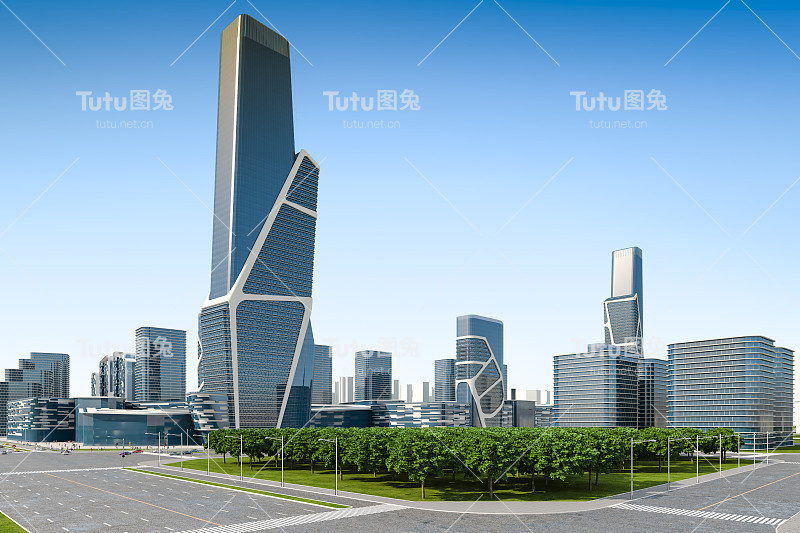 3d渲染的现代城市与玻璃建筑