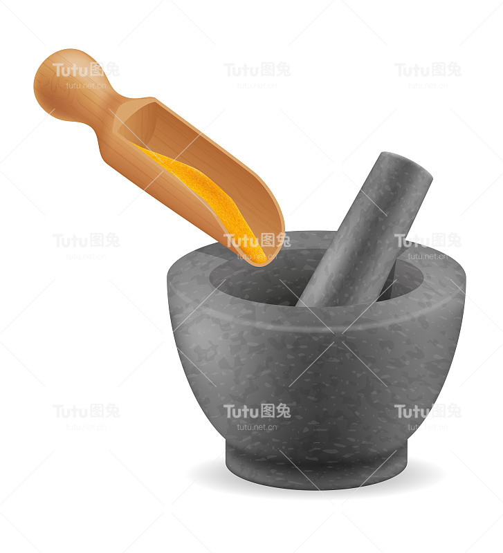 木制香料勺和石臼股票矢量插图