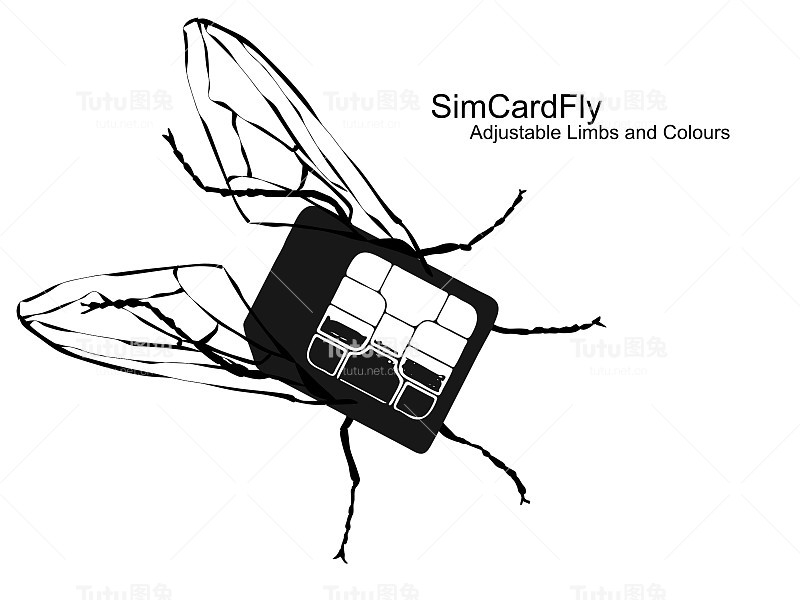 Sim卡苍蝇剪影黑在白色背景-完全可移动的矢量-飞行/ Sim卡全球合并剪影纹理