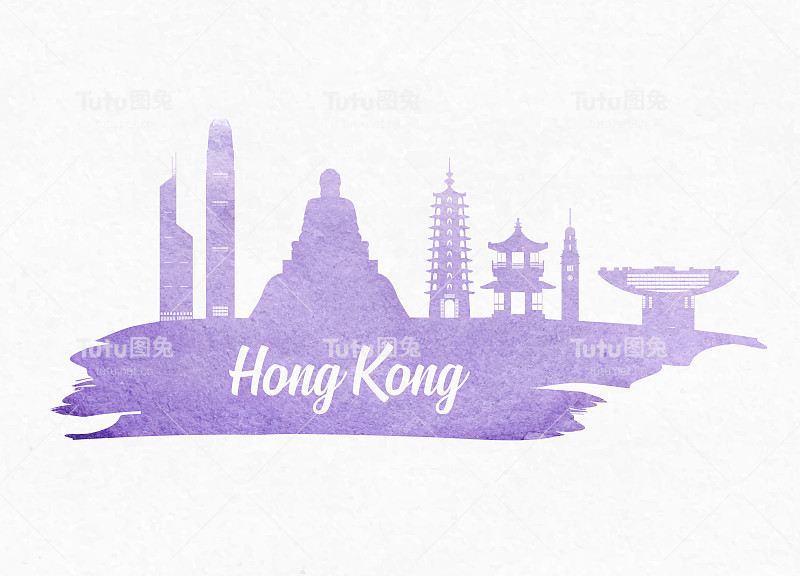 香港地标环球旅游及旅程水彩背景。矢量设计模板。用于您的广告，书籍，横幅，模板，旅游业务或演示。