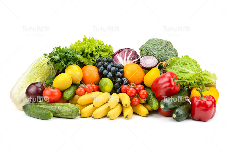 不同颜色的健康水果和蔬菜