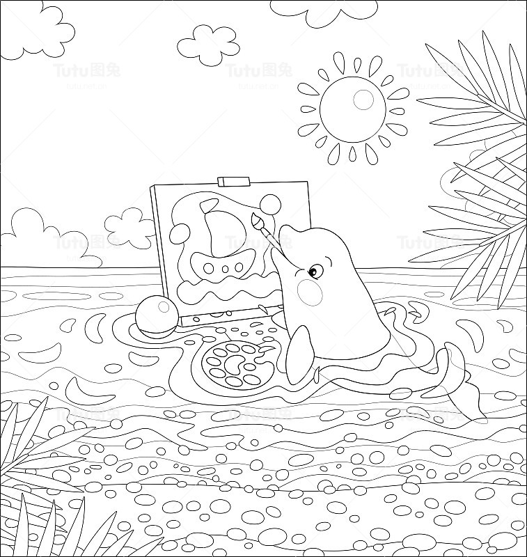 小海豚正在画一幅水手的画