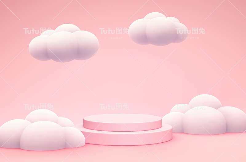 抽象的粉彩背景，产品展示架和云彩