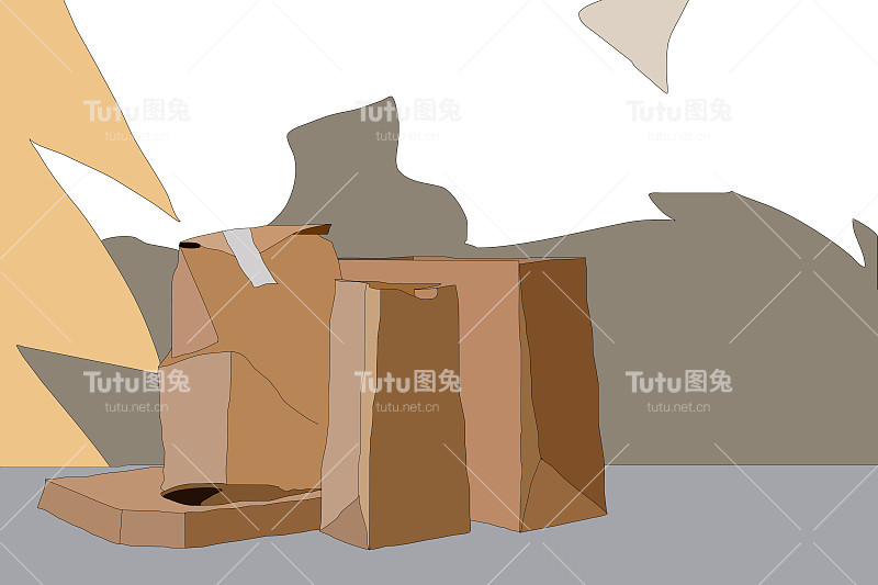 食品生态包装与大午餐套美味的汉堡，炸薯条，纸棕色纸袋和盒子在桌子上，插图