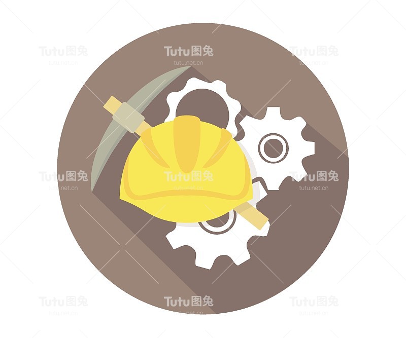 齿轮、安全帽和鹤嘴锄等装备平矢量。