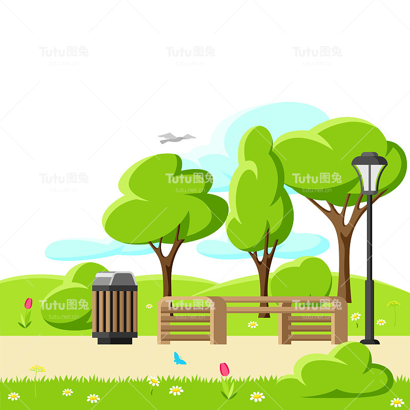 描绘美丽的夏季或春季城市公园。
