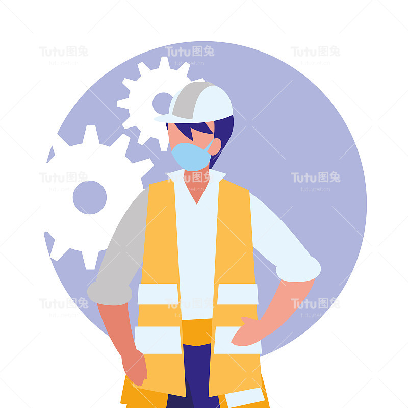 带口罩工作的产业工人