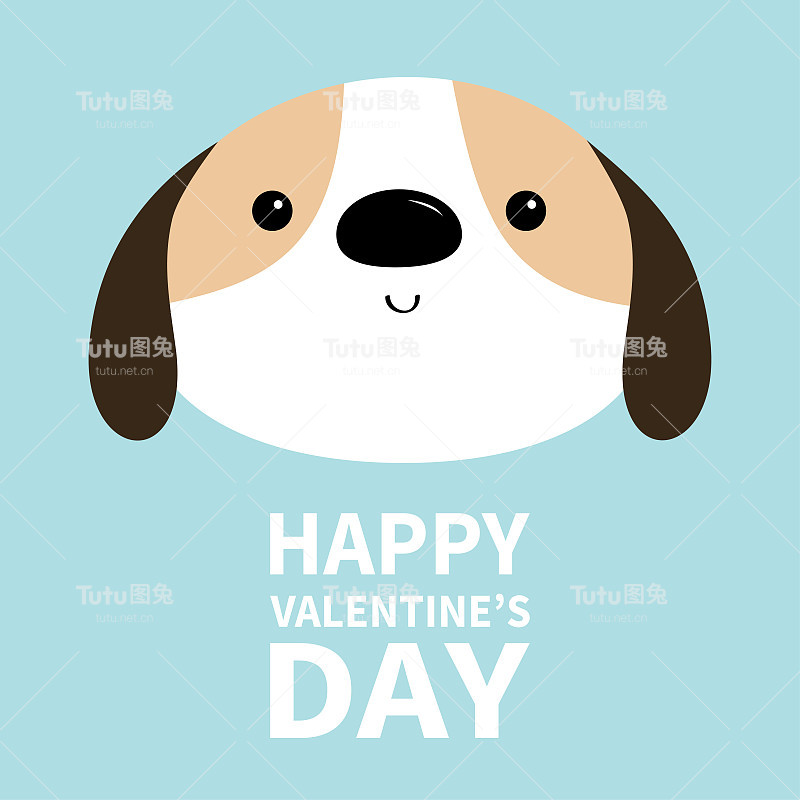 情人节快乐。狗脸头圆图标。白色的小狗狗。可爱的卡通卡哇伊有趣的婴儿角色。平面设计风格。帮助无家可归的动物。收养我。宠物收养。蓝色背景。