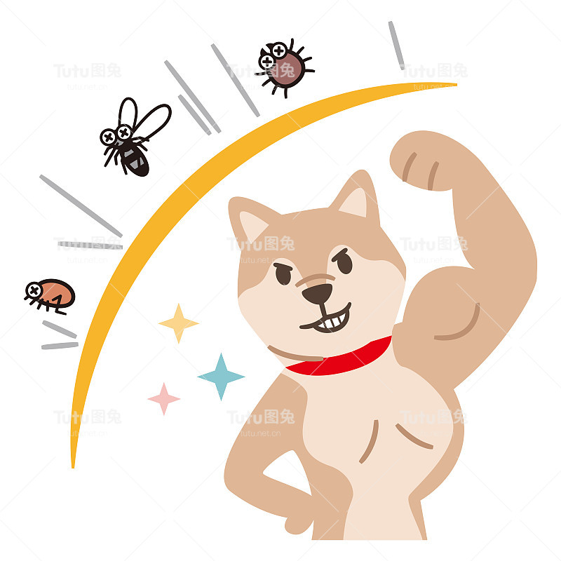 一只狗在白色背景上驱赶害虫的插图